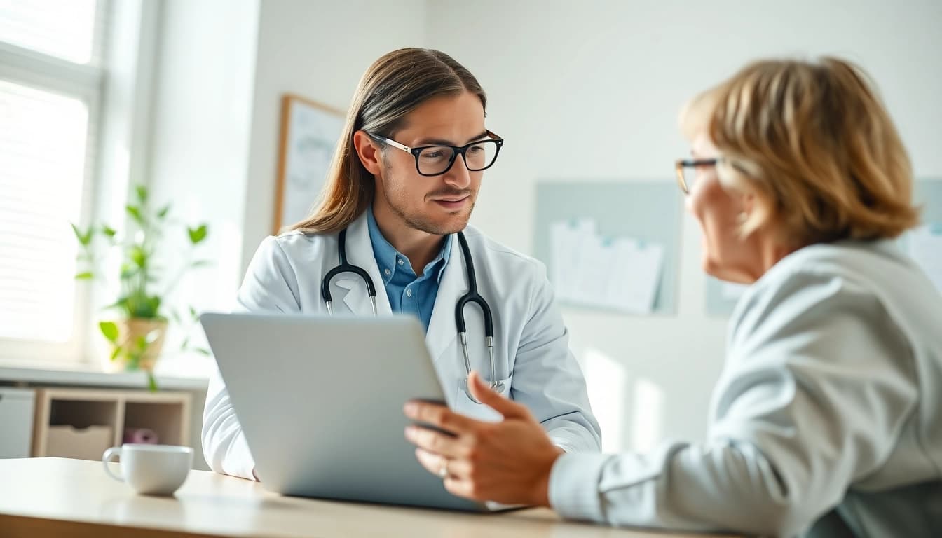 Engage in a chat with a doctor online now through an inviting, professional video consultation setting.