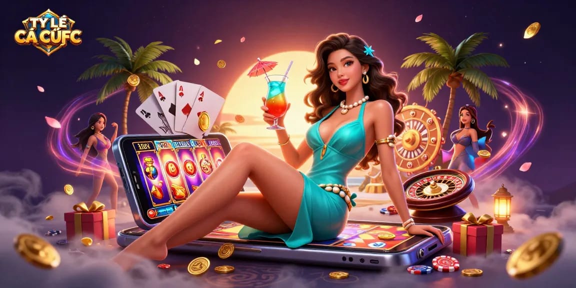 Engage with TỶ LỆ CÁ CƯỢC and win at the casino with vivid illustration of a glamorous setting.