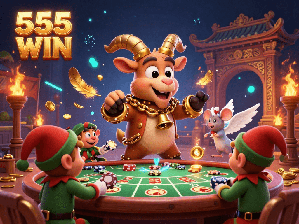 Experience thrilling gambling fun at 555 WIN with a vibrant casino scene filled with action.