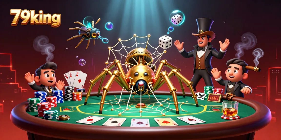 Catch the excitement at 79king with a lively casino scene featuring poker elements and dynamic characters.