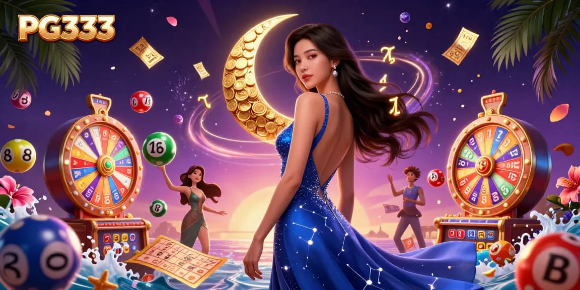 Experience PG333 entertainment in a vibrant casino scene with dynamic lottery elements.