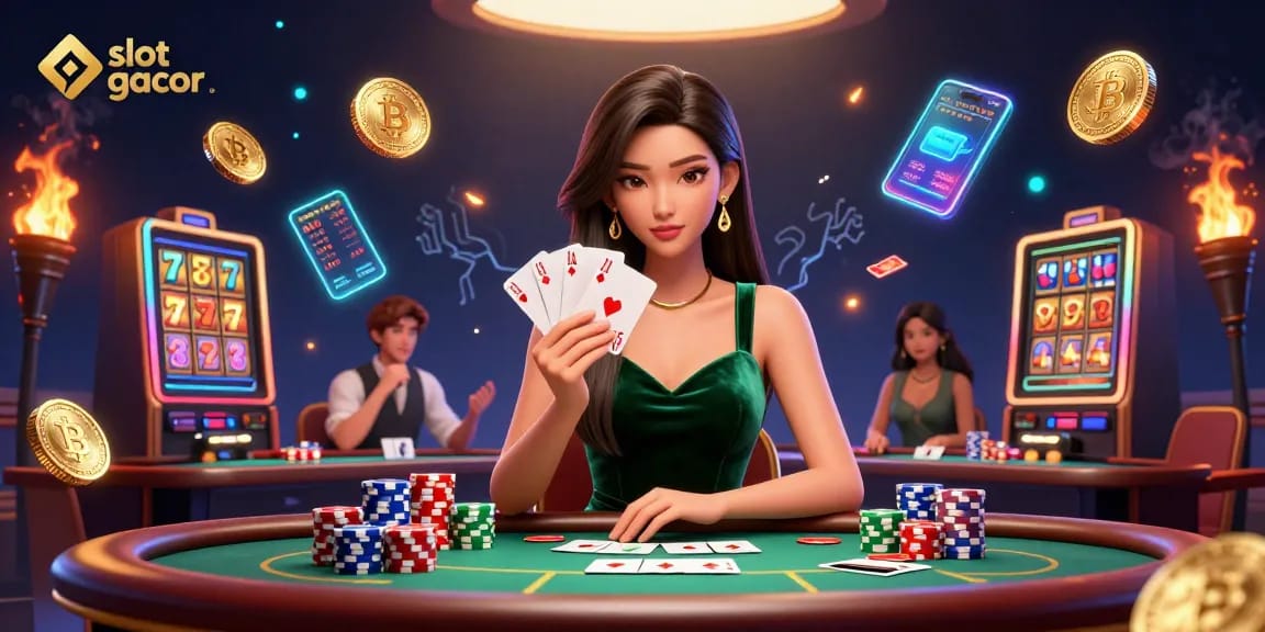 Rasakan permainan berisiko tinggi dengan strategi slot gacor dan elemen kasino yang hidup dalam adegan menarik ini.