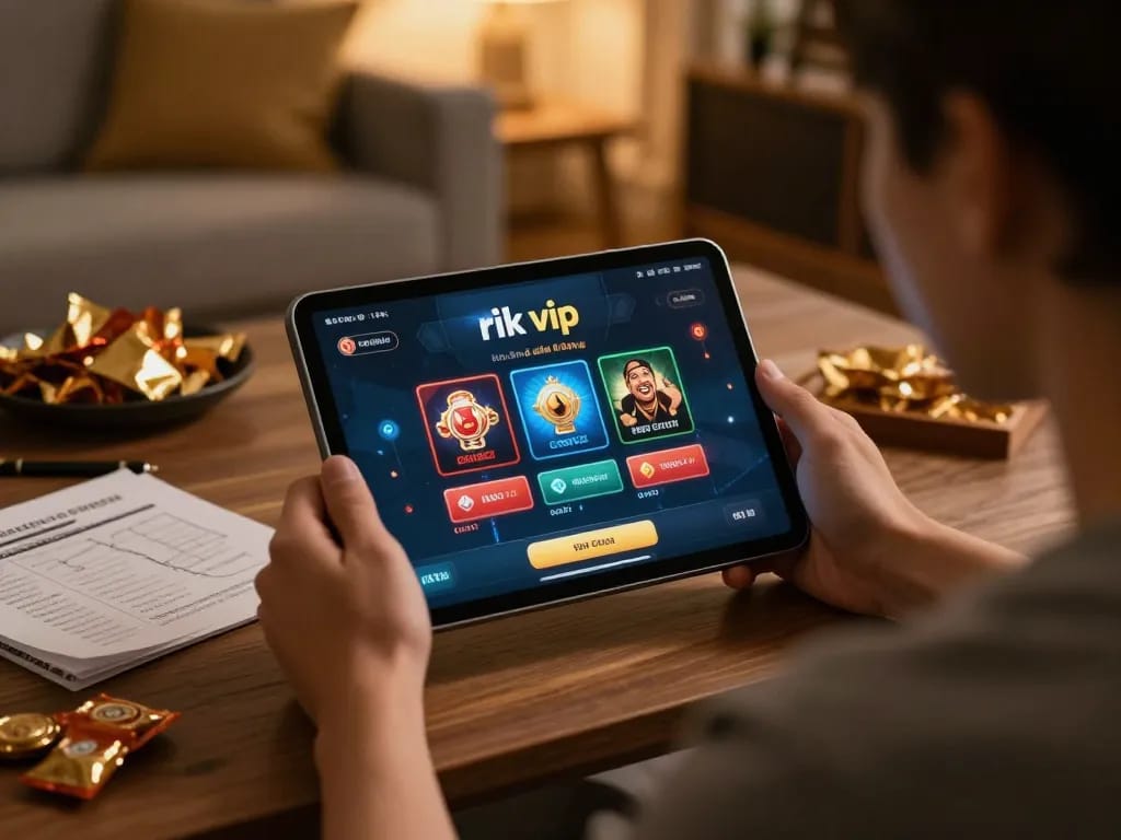 Engaging in rik vip casino gameplay on a tablet with strategy notes nearby, promoting responsible gaming.