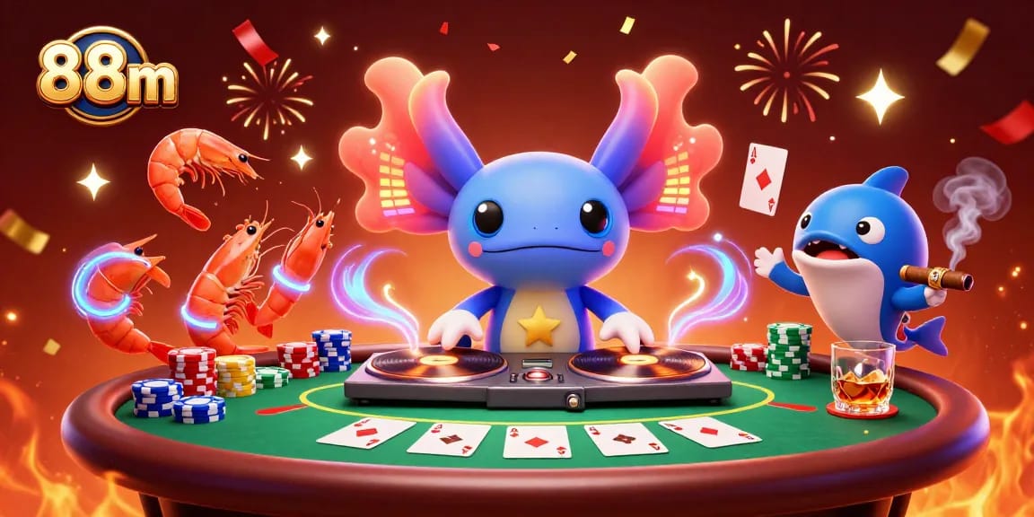 Experience thrilling 88m poker action featuring vibrant characters celebrating at a roulette table.