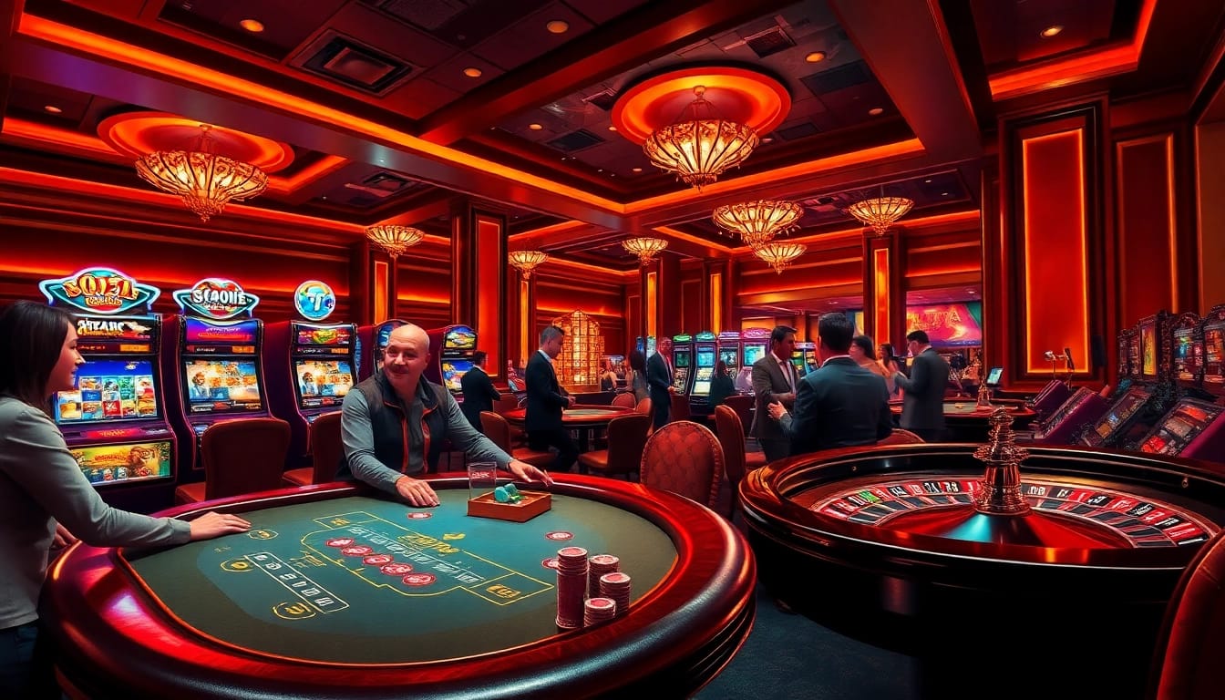 Players enjoying the thrill of blackjack at 13Win casino with vibrant atmosphere and luxurious ambiance.