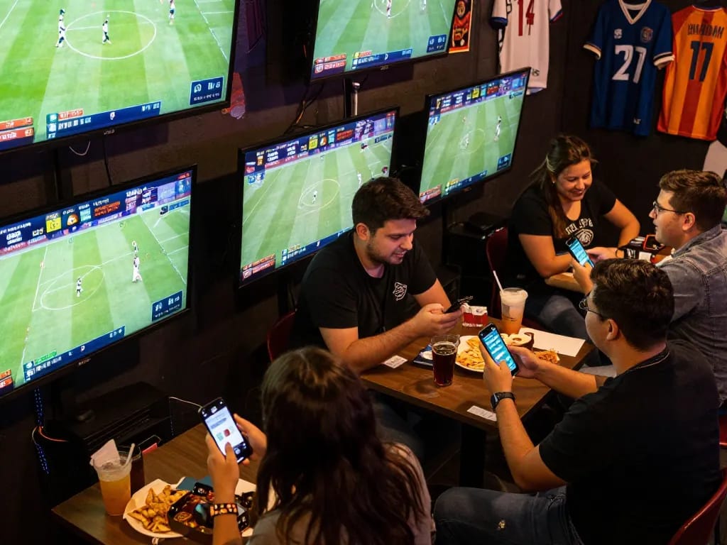 Tỷ lệ kèo nhà cái 5 showcased as fans passionately engage in live sports betting at a vibrant venue