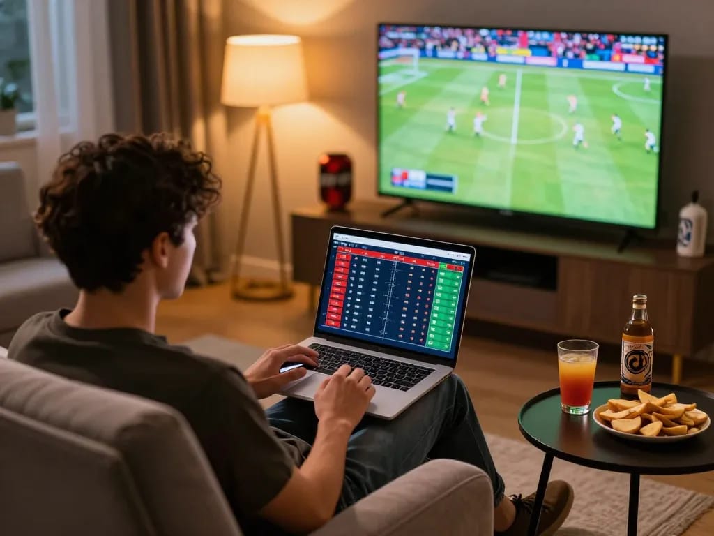 Person actively placing bets on tg88 sports portal during exciting live game, showcasing modern betting setup