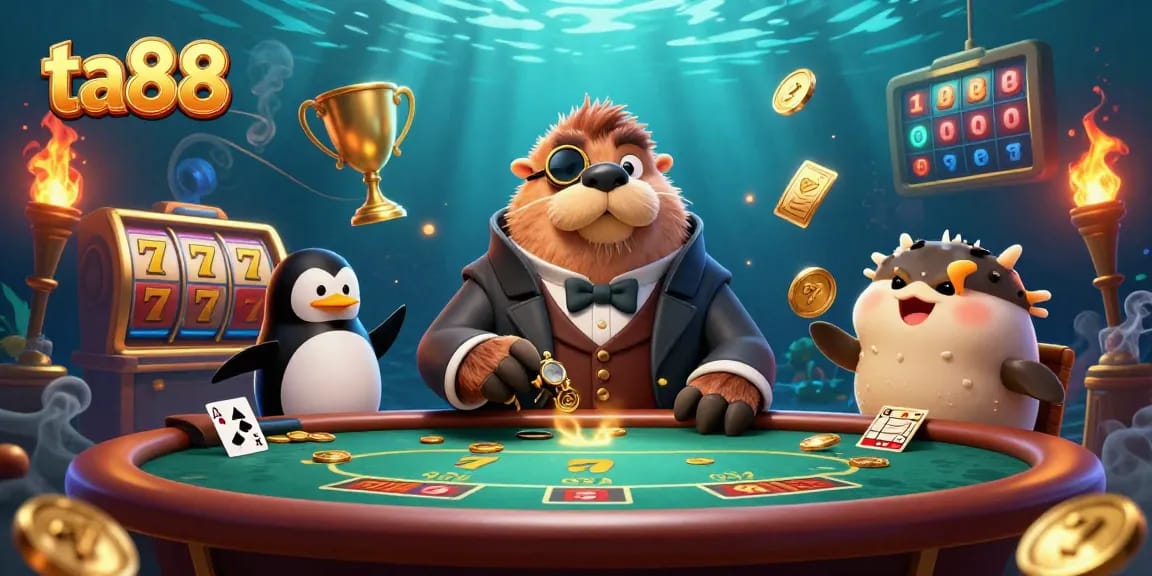 Experience exciting gameplay with ta88 at a vibrant underwater poker scene featuring unique characters.