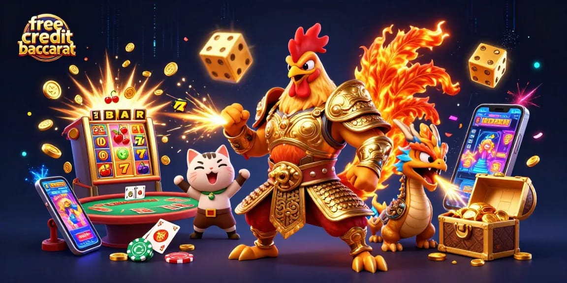 Engage in free credit baccarat with vibrant characters, explosive game elements, and casino excitement.