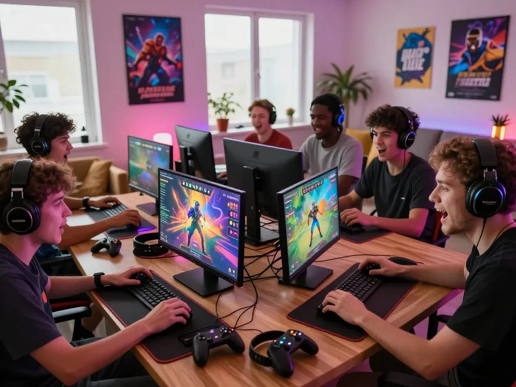 Hitclub uy tín gaming scene showcasing players in an exciting online match with vibrant graphics and cozy atmosphere.
