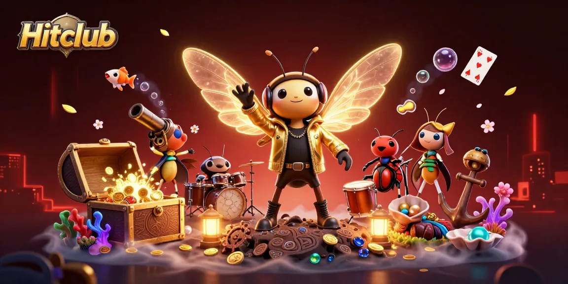 Hitclub offers thrilling gameplay with colorful gems, floating cards, and energetic characters.