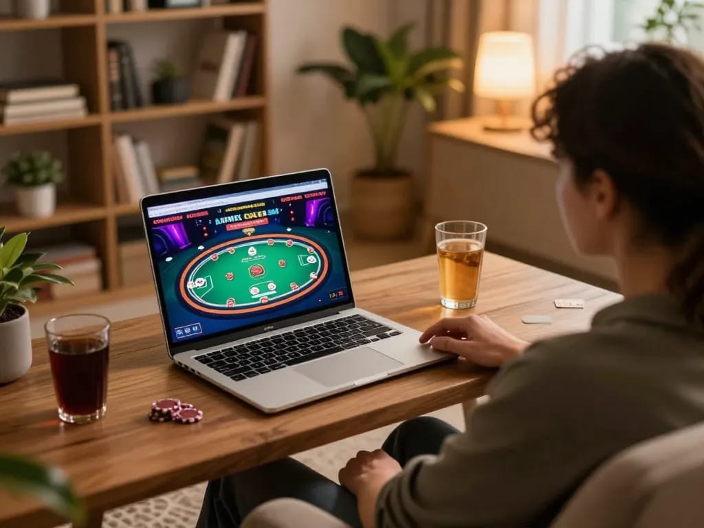 Engaging online casino gameplay at home with goal123 ac interface on the laptop screen