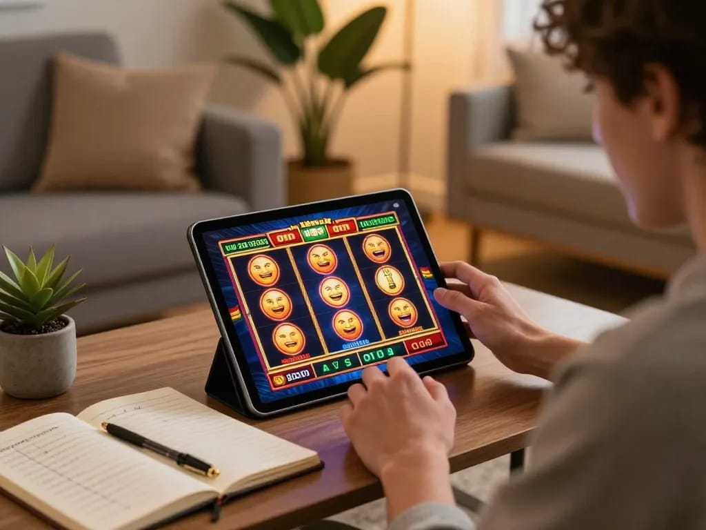Experience the thrill of mantra88 as a player engages in an online slot gaming session on a tablet.