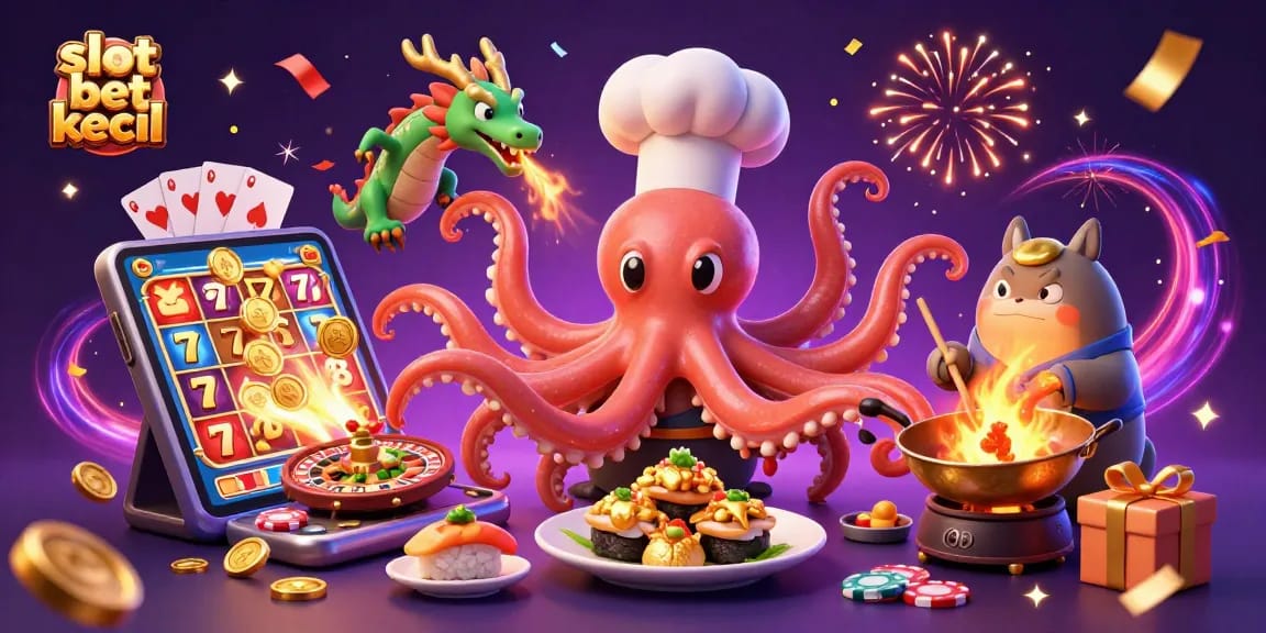 Experience the excitement of slot bet kecil with dynamic characters, spinning reels, and golden rewards in a lively casino setting.