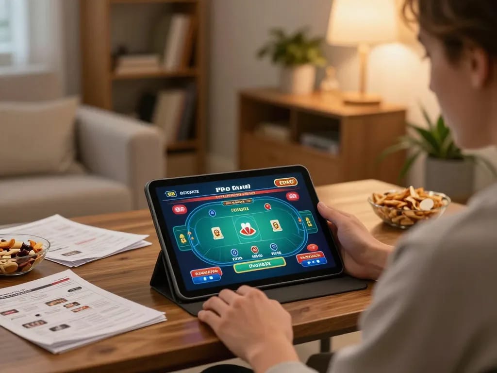 Engaging in online poker gameplay at home, exploring dinamit4d strategies for responsible gambling.