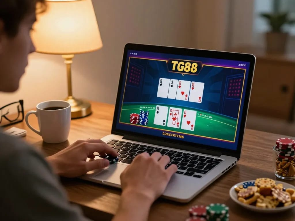Experience online gaming at TG88 with a player engaged in a thrilling blackjack game