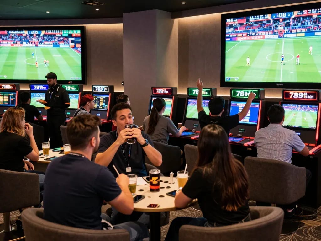 Experience the excitement of live sports betting at 789win.com with enthusiastic patrons celebrating wins