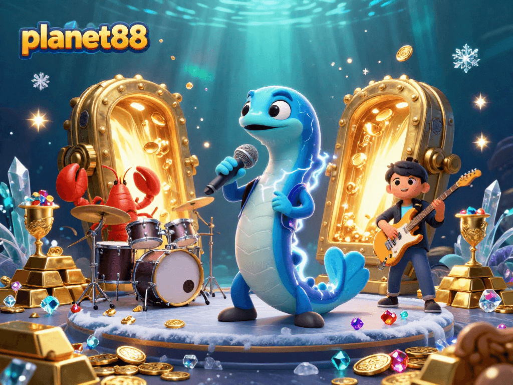 Win big with planet88 in this vibrant underwater casino scene filled with treasures.