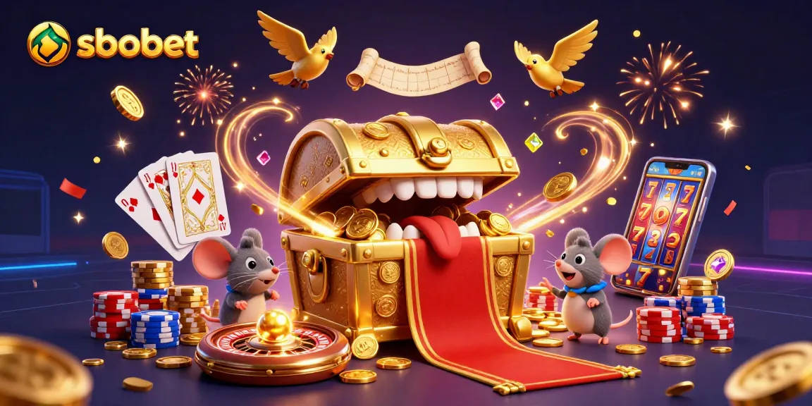 Sbobet delivers exciting sports betting opportunities with vibrant illustrations and coins.