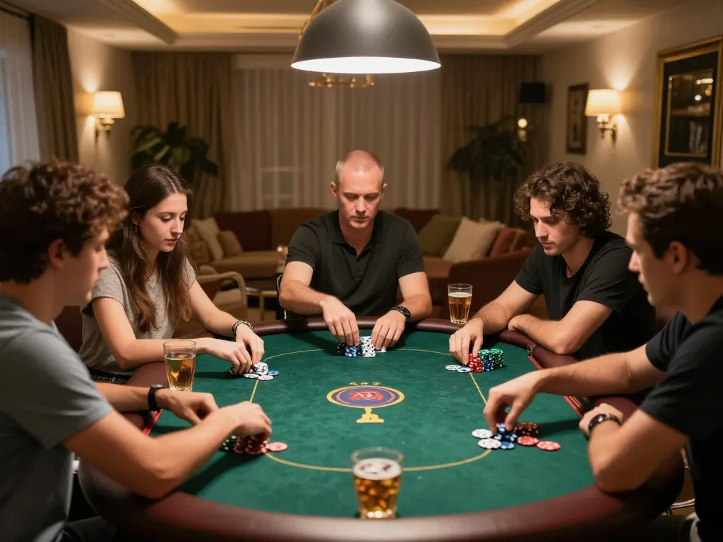 Players engage intensely at a poker table, showcasing MMOO's competitive gaming environment and social atmosphere.