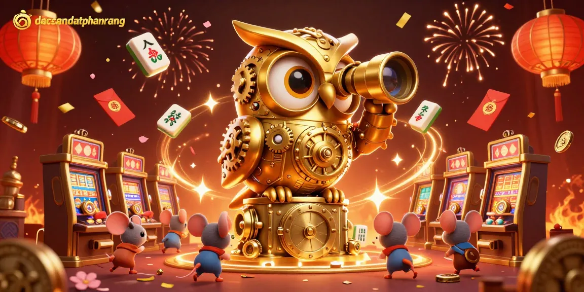 Engage with the thrilling dacsandatphanrang experience featuring a golden owl amid vibrant casino elements.