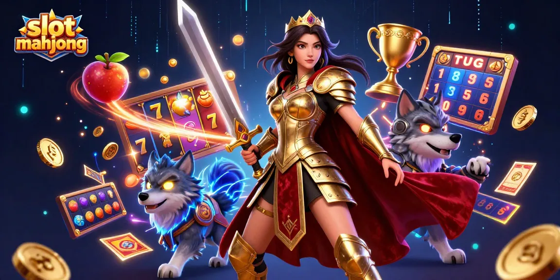 Experience the excitement of slot mahjong with vibrant characters and dynamic gaming elements in this illustration.