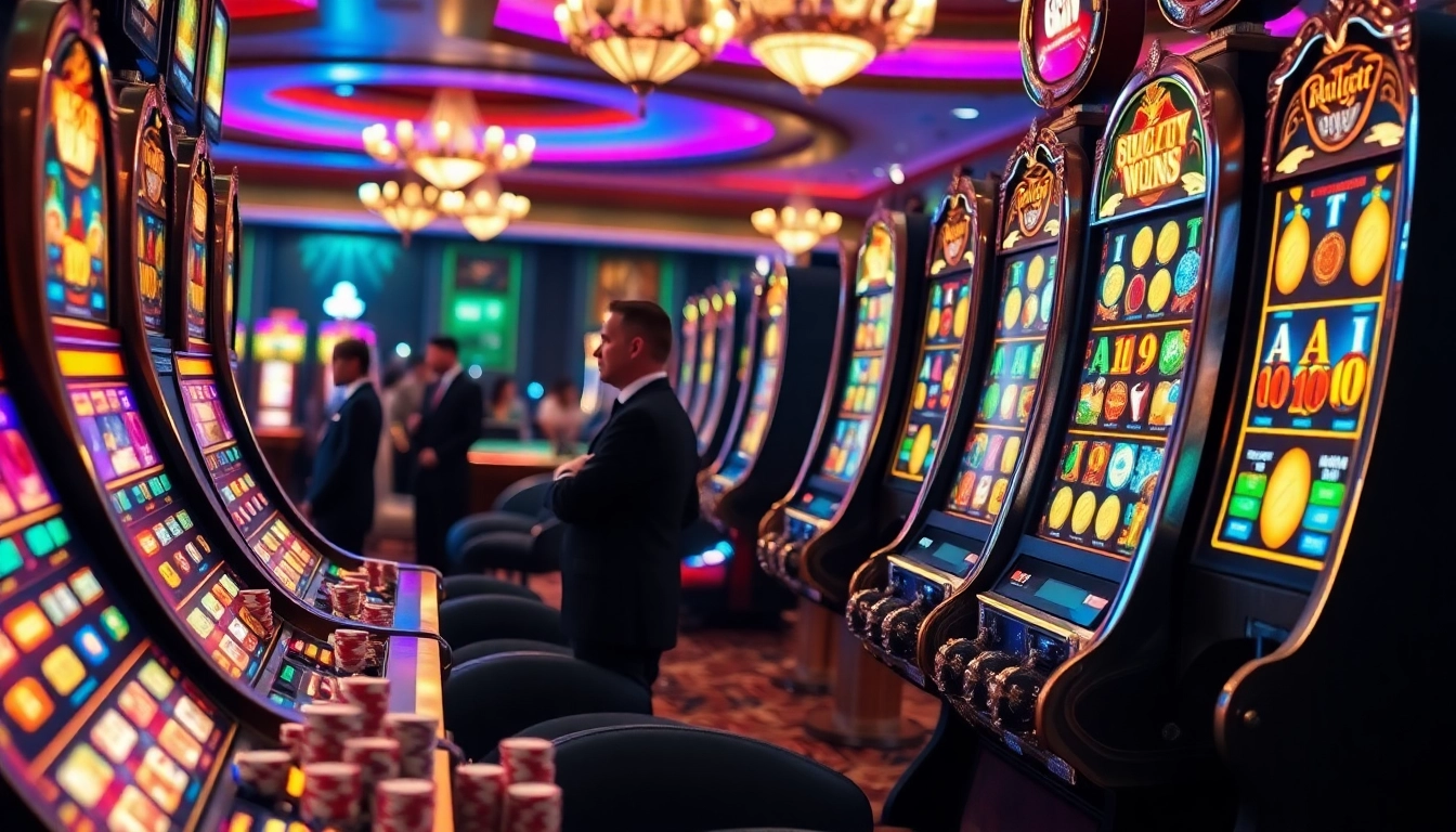 Experience the excitement of Situs Slot machines in a vibrant casino environment, showcasing thrilling gameplay and elegant design.