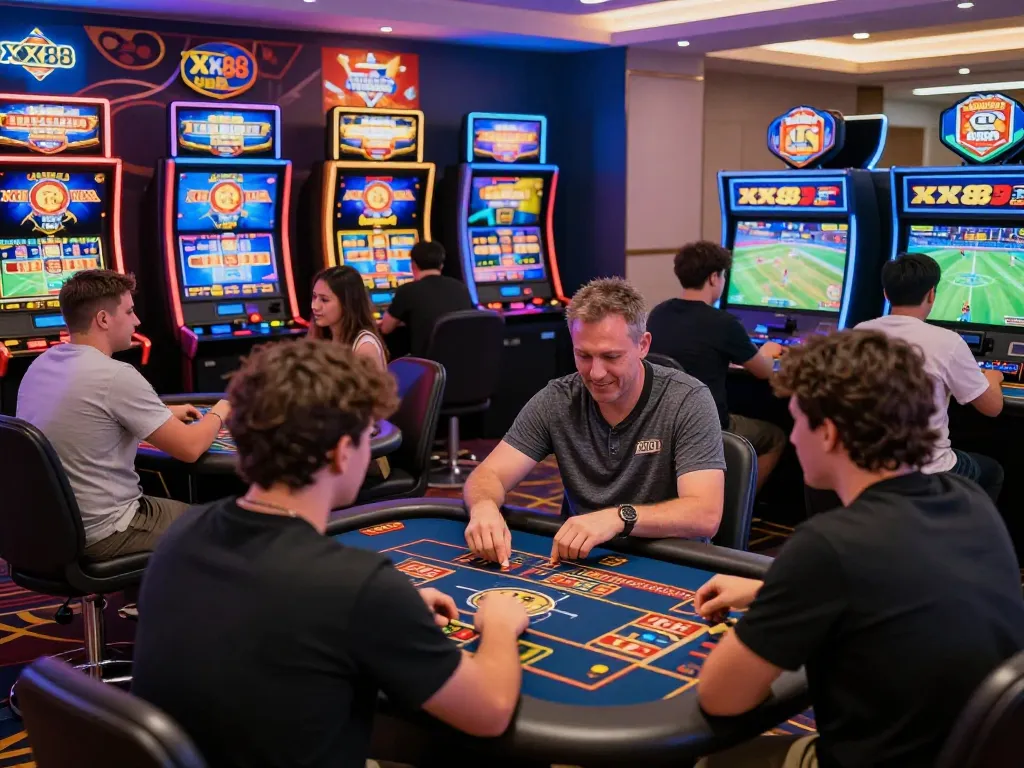 Exciting online gaming experience at XX88 showcasing diverse players enjoying casino games and live sports betting.