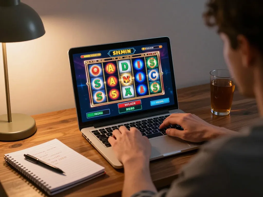Engaging online slot 5k gameplay with home user focused on vibrant gaming screen