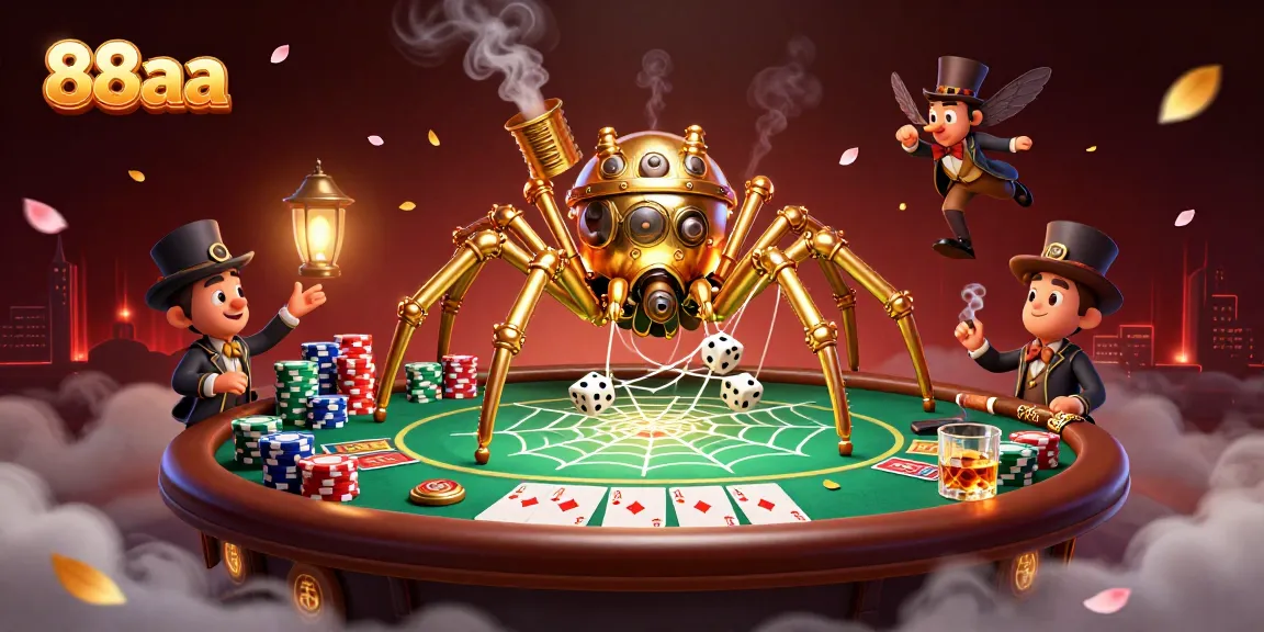 Experience the thrill of 88aa with steampunk elements and poker chips in a vibrant casino scene.