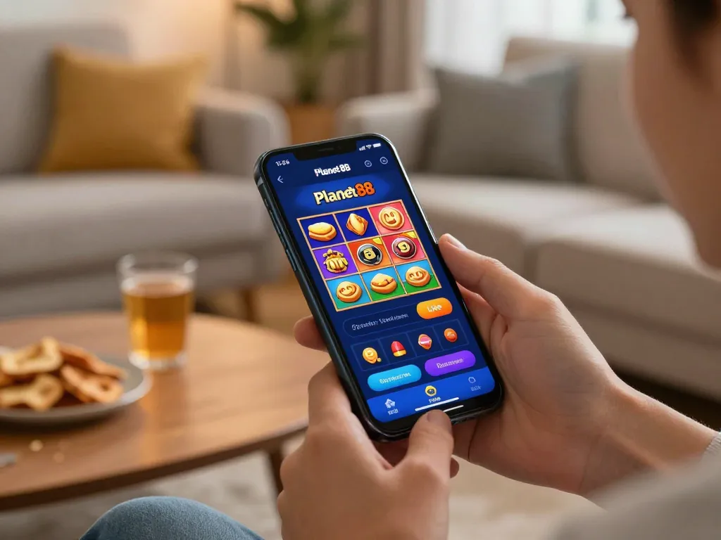 Engaging with the Planet88 mobile app for exciting casino games in a cozy home environment