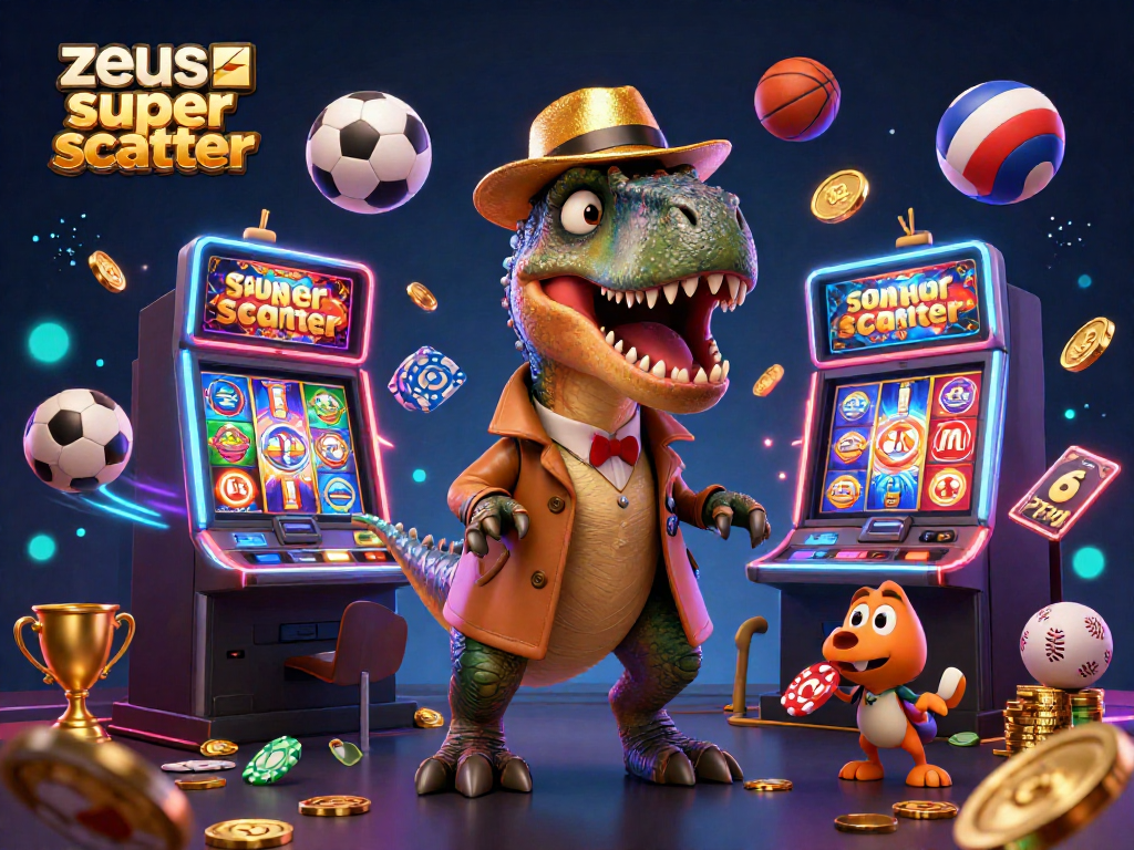 Experience exciting slot action with zeus super scatter and vibrant gaming elements in this dynamic illustration.