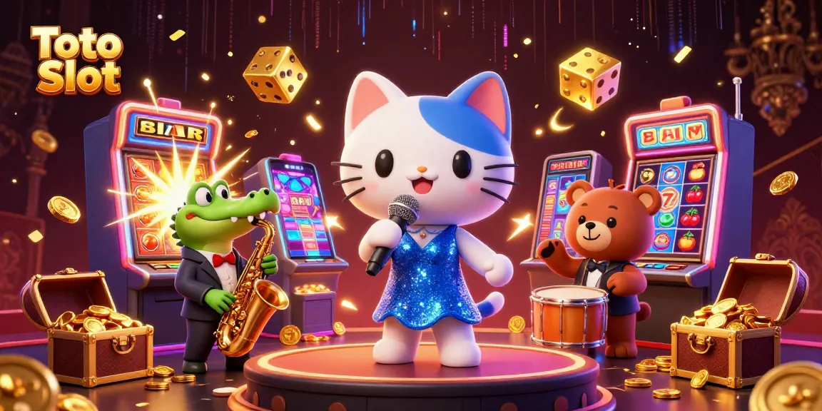 Toto Slot menghadirkan suasana kasino yang meriah dengan karakter kartun 3D dan simbol jackpot.