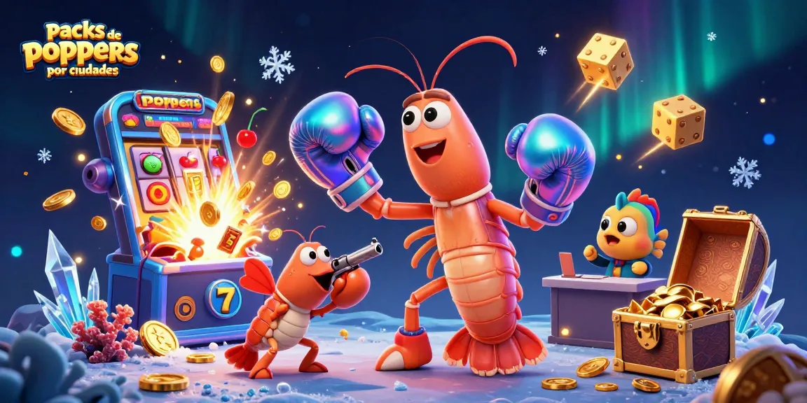 Packs de poppers por ciudades bring excitement as cartoon characters are surrounded by vibrant casino elements.