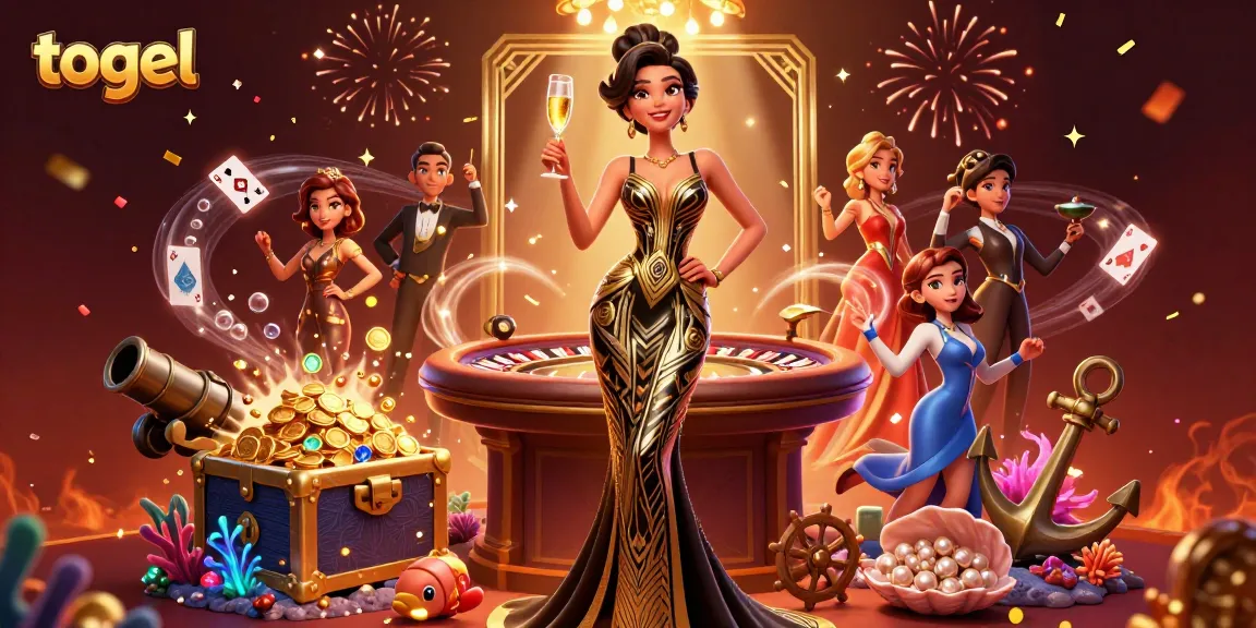 Engage in togel excitement with a glamorous Asian character amidst vibrant casino elements, celebrating winnings.