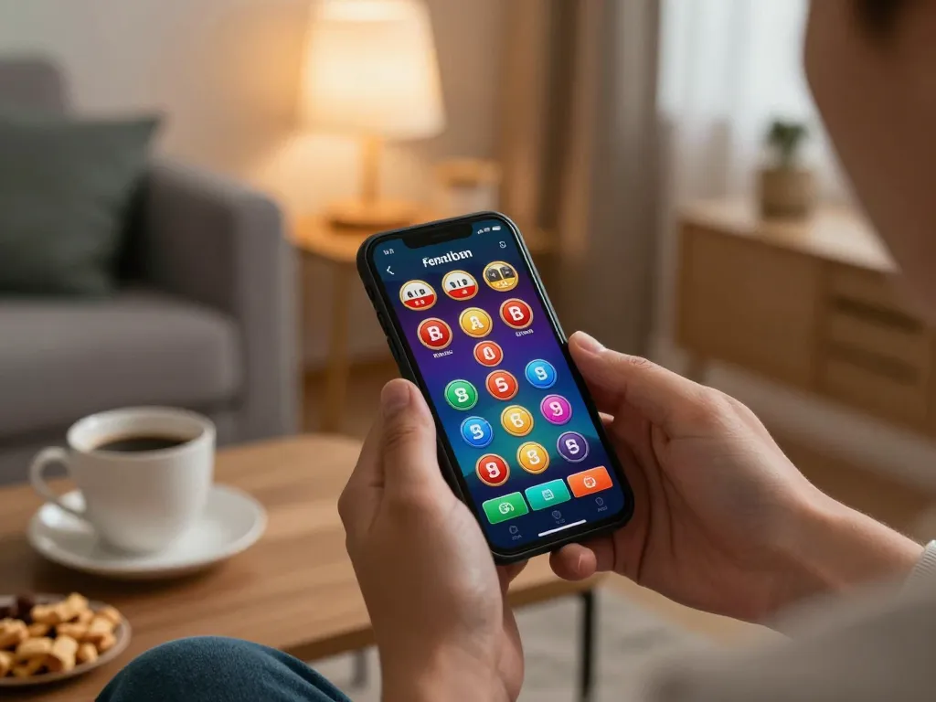 Berinteraksi dengan link slot gacor melalui permainan mobile dalam pengaturan rumah yang nyaman, menekankan permainan strategis dan kenyamanan.