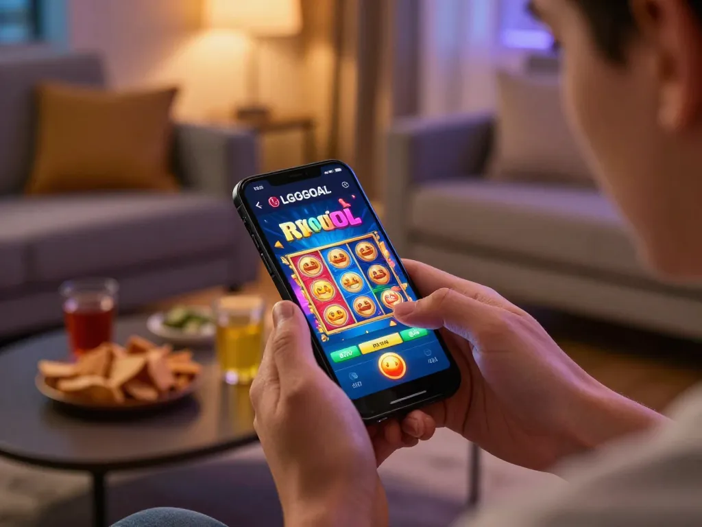 Player engaging with LGOGOAL on smartphone, showcasing mobile gaming excitement and strategy.