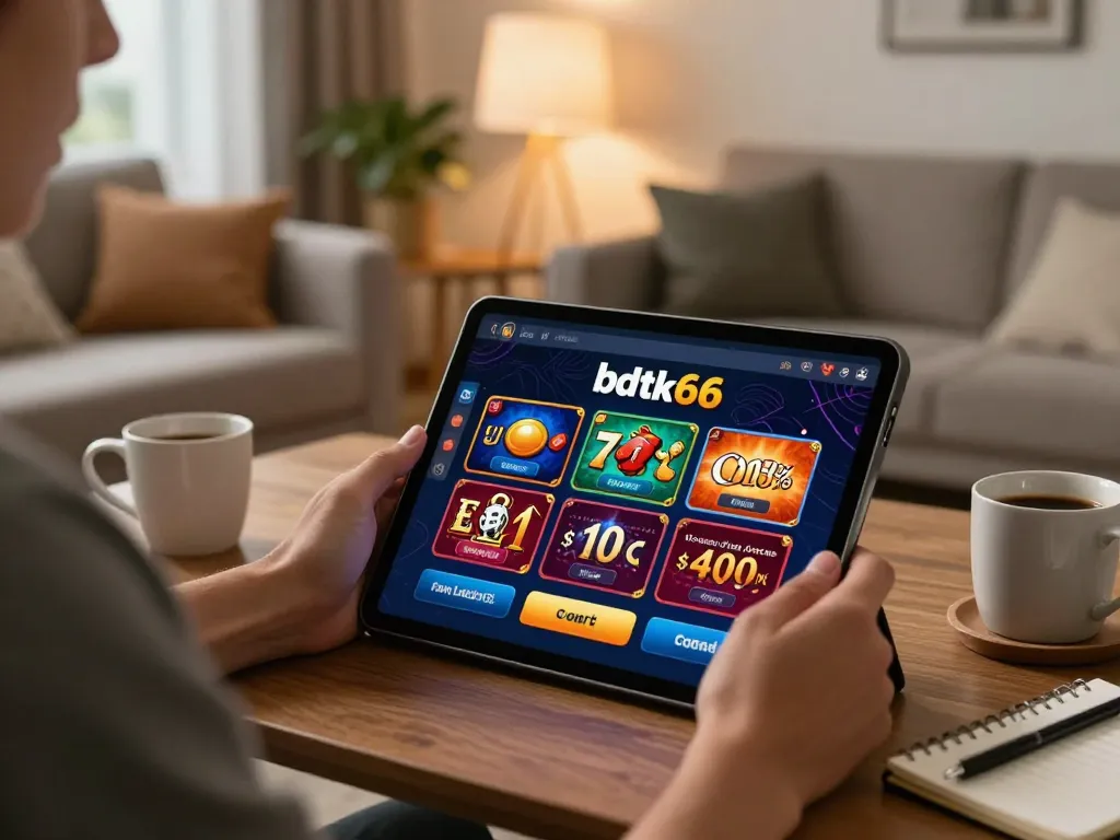 Engaging user experience on bdtk66 online casino tablet interface in a cozy home setting.