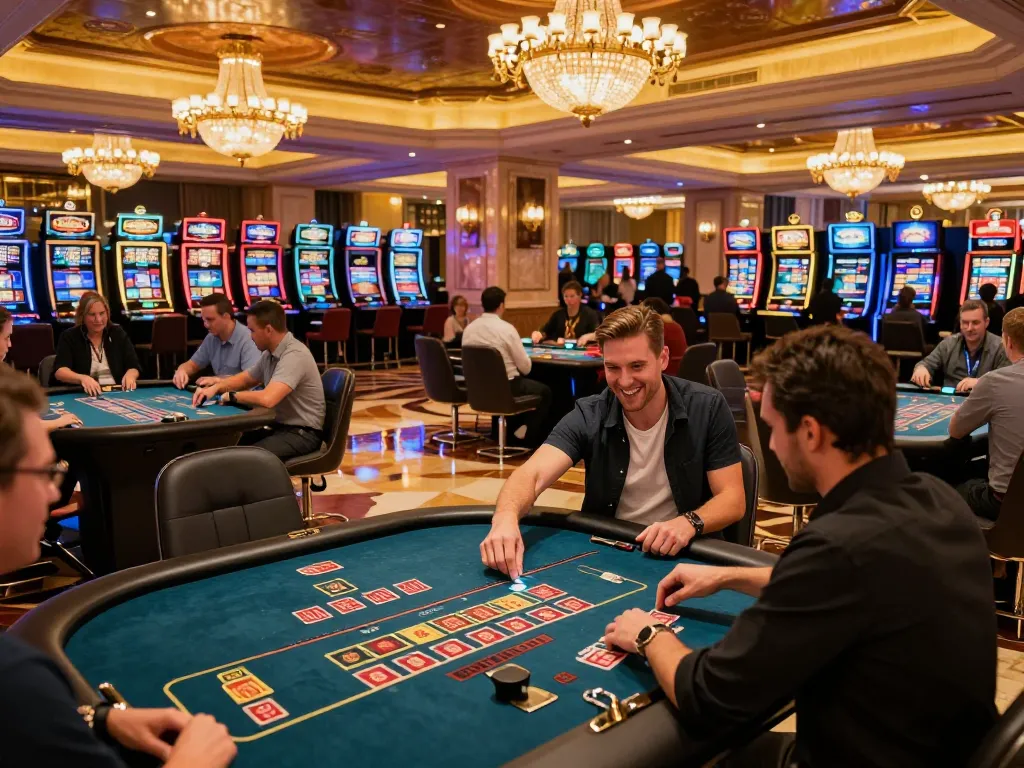 Players celebrating a win at the BK8 casino, showcasing the vibrant atmosphere of strategic gameplay.