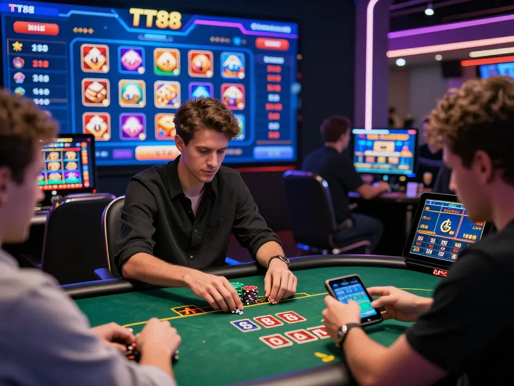 Players engaged in exciting online betting activities on TT88 platform with vibrant interface and gaming excitement.