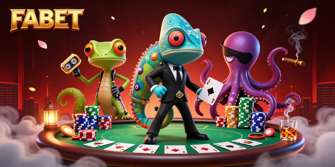 Experience thrilling poker action at FABET with a secret agent chameleon and vibrant gambling elements.