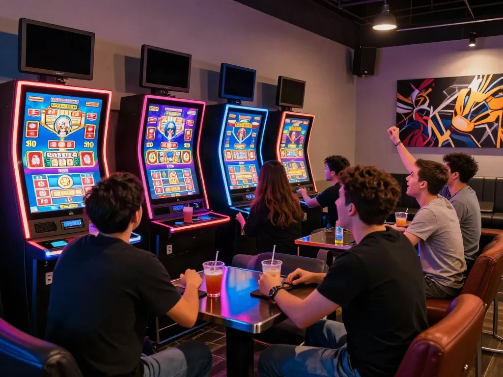 A group enjoying the excitement of akunjp gaming at a modern lounge.