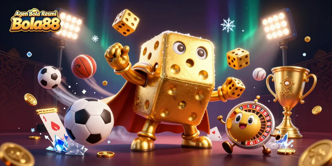 Agen Bola Resmi Bola88 shines as the ultimate soccer betting leader, showcasing thrilling betting action in a vibrant 3D illustration.