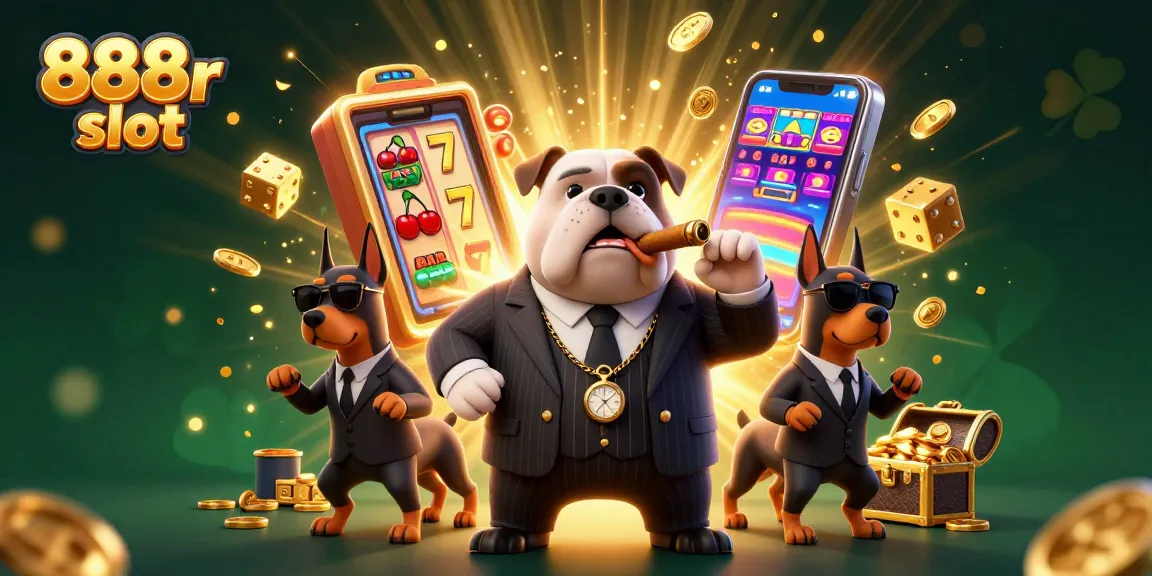 Experience the thrill of the 888r slot with hyper-detailed gaming elements in this vibrant illustration.