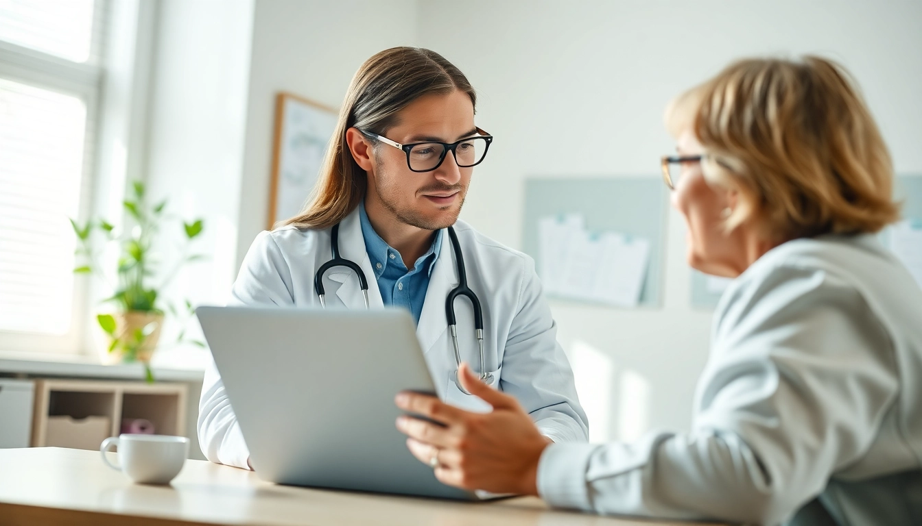 Engage in a chat with a doctor online now through an inviting, professional video consultation setting.