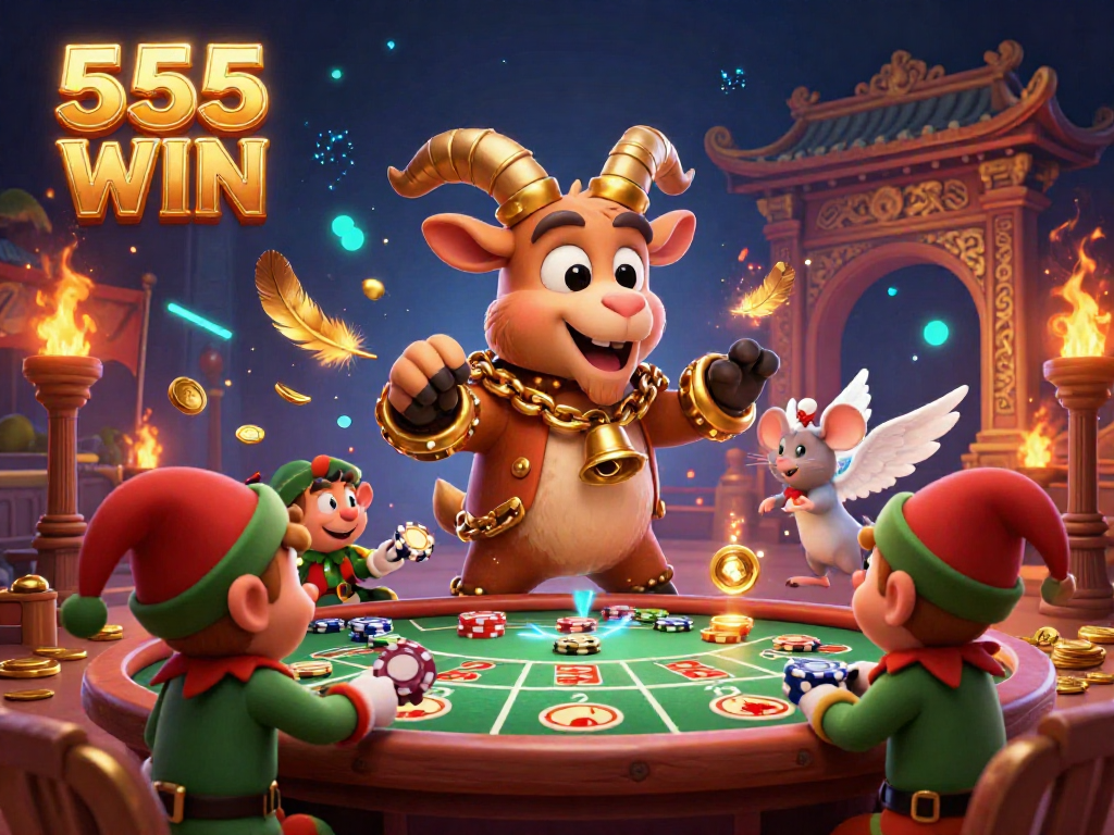 Experience thrilling gambling fun at 555 WIN with a vibrant casino scene filled with action.