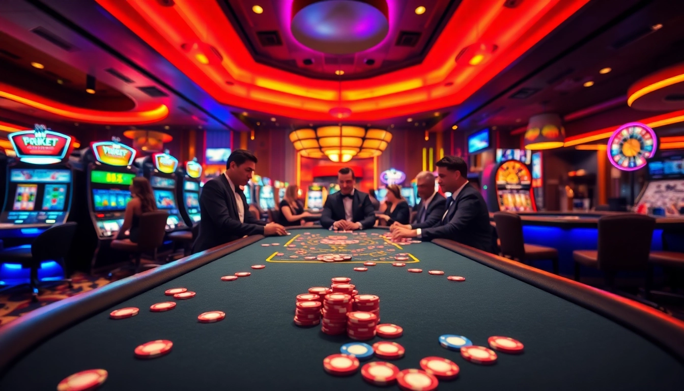 Mahongtoto menyediakan suasana kasino yang dinamis dengan pemain terlibat di meja poker.