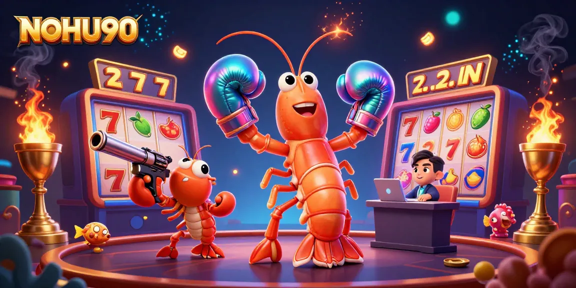 Experience thrilling wins with NOHU90’s vibrant 3D casino scene featuring animated game elements.