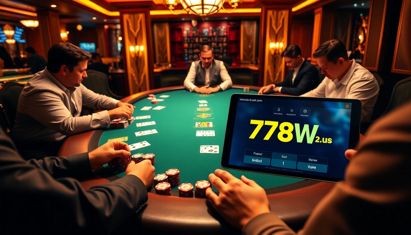 The engaging atmosphere of a poker table at https://789win2.us.com/ showcasing players strategizing with chips and cards.