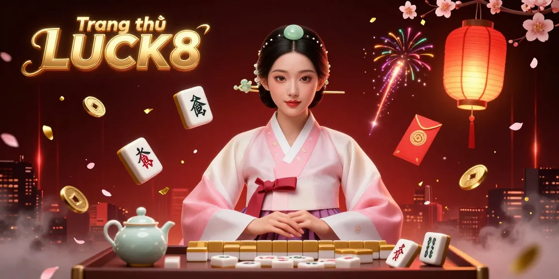 Experience the vibrant world of Trang chủ LUCK8 with an elegant casino-themed illustration showcasing festive elements and rich details.
